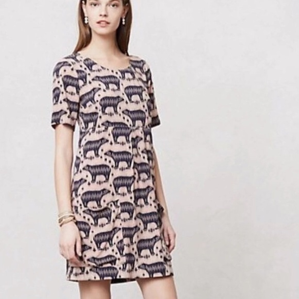 Anthropologie Pink and Navy Animal Print Shift Dress